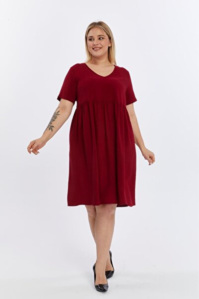 Apsen Collection Apsen Women's Burgundy Ruched Detail Midi Summer Plus Size D...