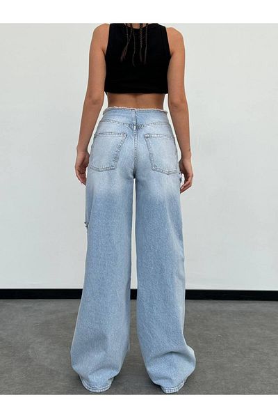 DENİKK TENDINȚE DESIGN SPECIAL PANTALONI JEAN PALAZZO DETALIAȚI CU TĂIȚE ÎNALT