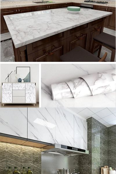 Pastimore Adhesive White Marble Pattern Countertop Erasable Foil 5 Meters X 60cm