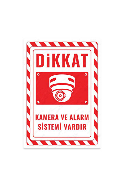 KanvasSepeti Dikkat Kamera Ve Alarm Sistemi Vardır Uyarı Folyo Etiket Baskı (...