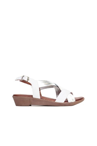BUENO White Silver Leather Women's Heeled Sandals - 01wl1505