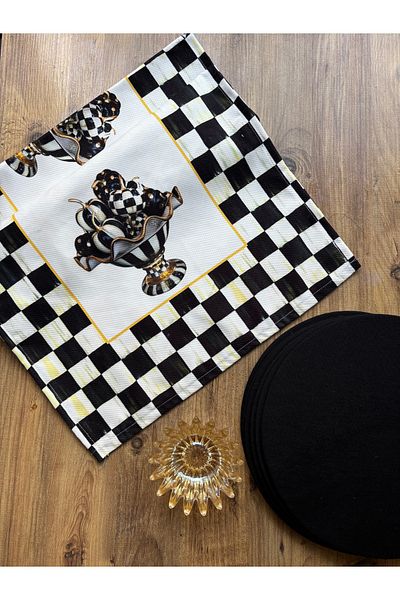 HALFART 6 τεμαχίων Μαύρο Supla - Καρό Μπολ Duck Linen Runner