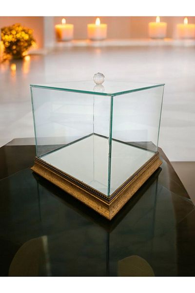 AYZ HOME 25*25*20 cm Bridal Groom Bundle - Glass Promise Engagement Dowry, Wooden Mirrored Base