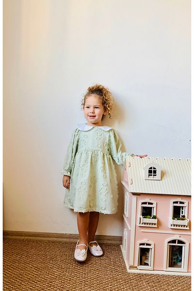 penu baby kids Rochie sezonieră pentru fetiță, căptușită din bumbac, cu mânecă lungă, cu trandafir verde