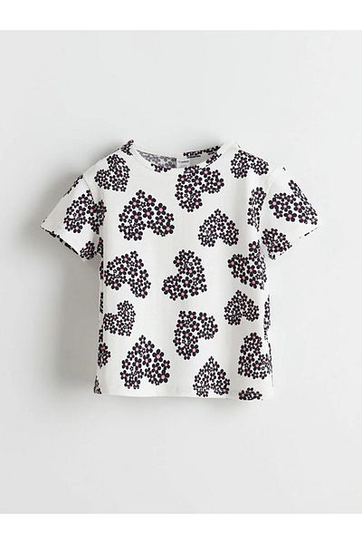 LC Waikiki Lcw Kids Ecru Crew Neck Floral Girls' T-Shirt 2-Piece