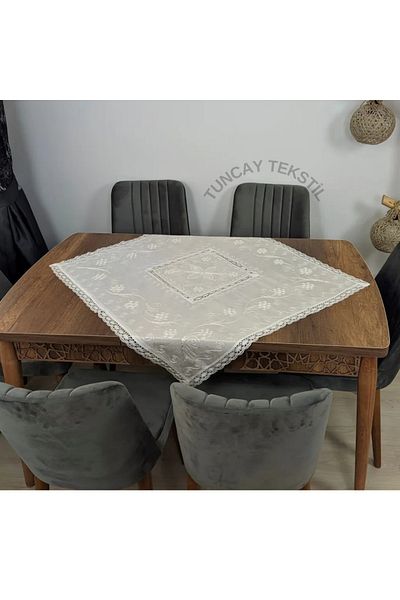 TUNCAY TEKSTİL Paid Silk Authentic Square Fiskos Silk Embroidered Tablecloth