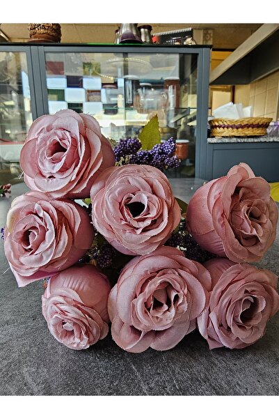 YAPAY ÇİÇEK DERYASI Yapay Cipso Aranjmanli 7 Kafa Lila Gül Buketi dekor Saksı