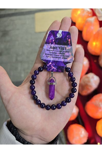 NBS Beautiful Naturel Stones 8 mm Amethyst Natural Stone Bracelet Necklace - Gift