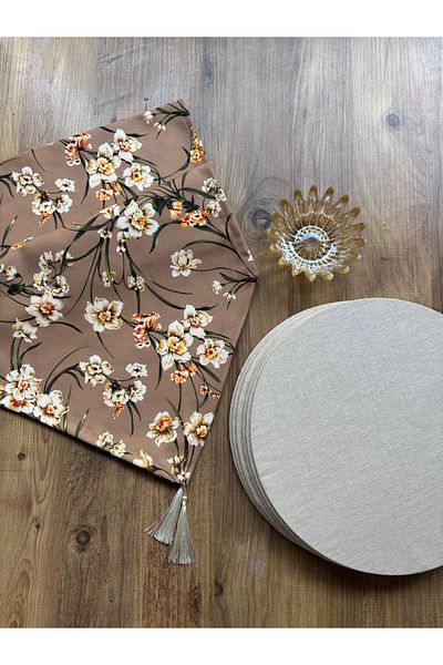 HALFART Комплект от ленени ръкохватки Coffee Daisy Duck и 6 чинии за сервиране Cream