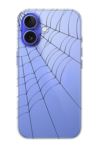 moonset Iphone 16 Uyumlu Örümcek Ağı Tasarımlı Baskılı Şeffaf Telefon Kılıfı
