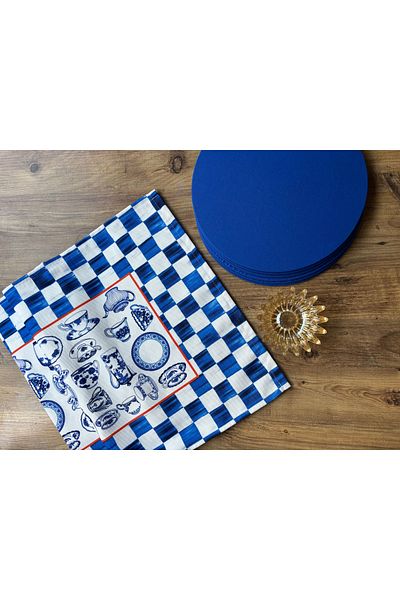 HALFART Saks Checker Duck Linen Runner și set de 6 bucăți Saks Supla