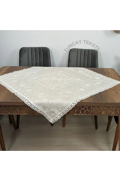 TUNCAY TEKSTİL Paid Silk Authentic Square Fiskos Silk Embroidered Tablecloth