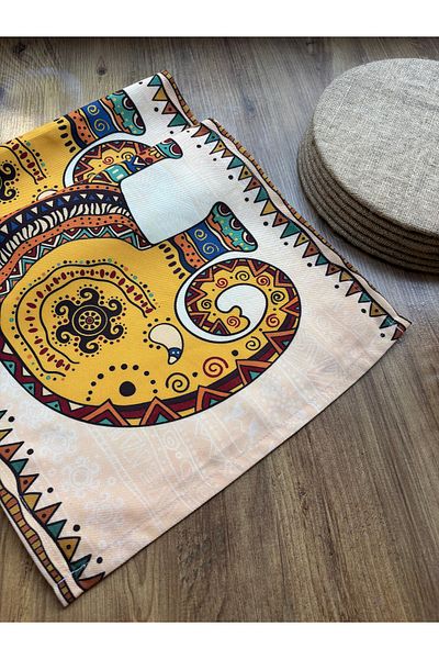 HALFART Runner de lenjerie de rață cu figură de cămilă și set de 6 supla din iută adevărată