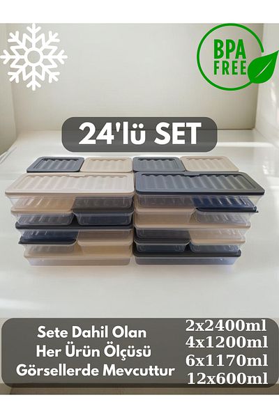 PONÇİK STORE 24 Colorful Refrigerator Organizer Freezer and Microwave Storage Container 2X2400 4X1200 6X1170 12X600 ml