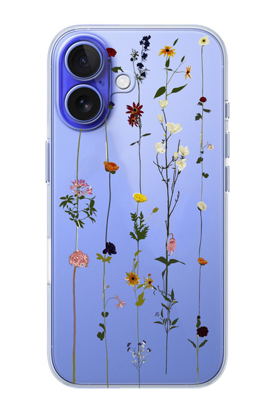 moonset Iphone 16 Uyumlu Çiçekler Tasarımlı Baskılı Şeffaf Telefon Kılıfı