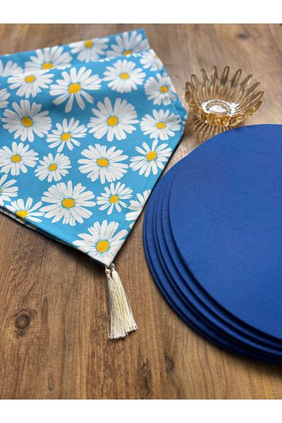 HALFART Blue Daisy Duck Linen Runner και Σετ Supla 6 τεμαχίων