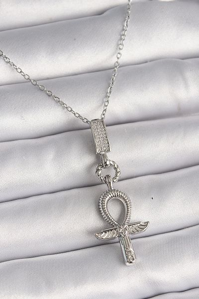 Clariss 316L Steel Silver Color Chain Ankh Model Women's Necklace