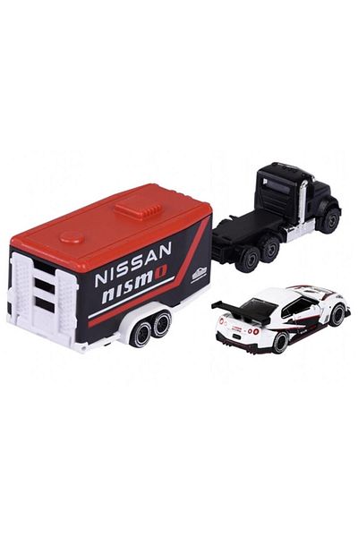 Majorette Race Trailer Mack Granite and Nissan Gt-R Nismo Gt3