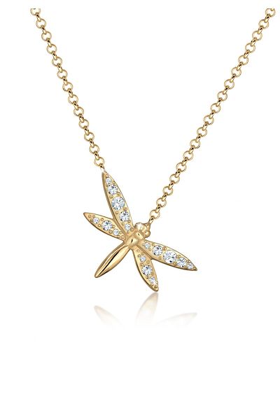 ELLI Necklace Ladies Dragonfly With Crystals In 925 Sterling Silver Gold Plated