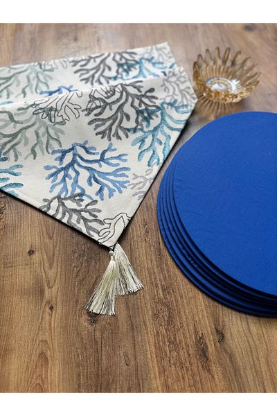 HALFART Blue Coral Duck Linen Runner și 6 Saks Supla