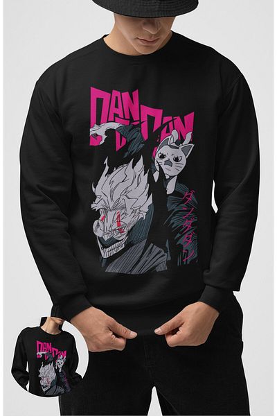 Fuddy Moda Oversize Okarun and Granny Printed Hoodless Sweatshirt, Unisex Dandadan Anime Crew Neck Sweat