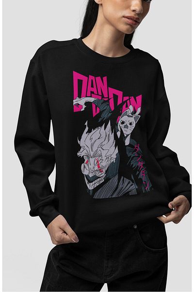 Fuddy Moda Oversize Okarun and Granny Printed Hoodless Sweatshirt, Unisex Dandadan Anime Crew Neck Sweat