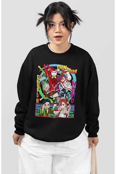 Fuddy Moda Φούτερ χωρίς κουκούλα με στάμπα Dandadan, Unisex Anime με θέμα Crew Neck Sweat
