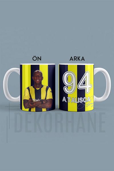 DekorHane Anderson Talisca Signed Yellow Navy Blue Stick Design - Mug Cup F.Bahce