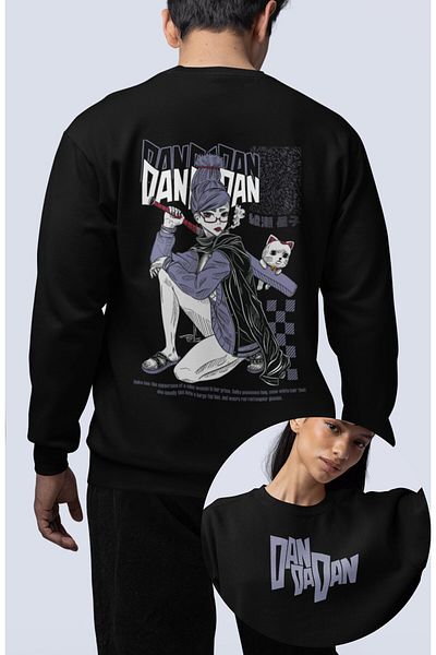 Fuddy Moda Φούτερ με θέμα Anime Unisex Oversize Dandadan Characters με στάμπα με λαιμόκοψη χωρίς κουκούλα