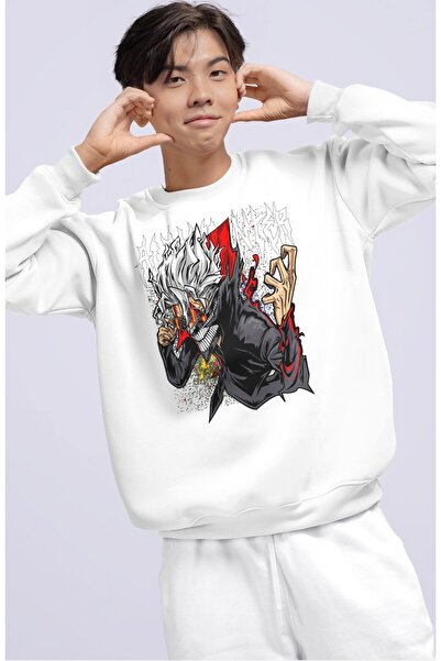Fuddy Moda Унісекс Oversize Dandadan Okarun з принтом, без капюшона, велосипедний комір, аніме-светр