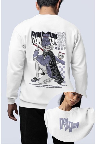 Fuddy Moda Φούτερ με θέμα Anime Unisex Oversize Dandadan Characters με στάμπα με λαιμόκοψη χωρίς κουκούλα