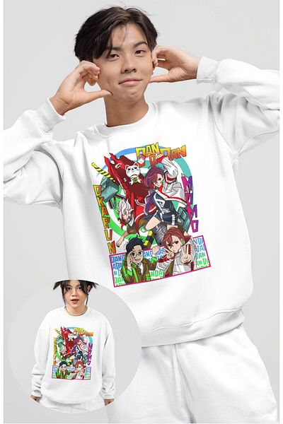 Fuddy Moda Φούτερ χωρίς κουκούλα με στάμπα Dandadan, Unisex Anime με θέμα Crew Neck Sweat