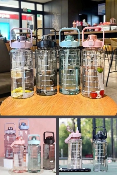 Mallame Soft Purple 3-Piece Sports Water Bottle - Portable Water Bottle with Transparent Motivational Sticker, Unscented Water Bottle and Straw