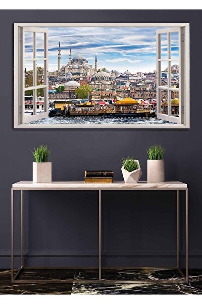 BiTablom Açılır Pencere Görünümlü Istanbul Manzaralı Kanvas Tablo