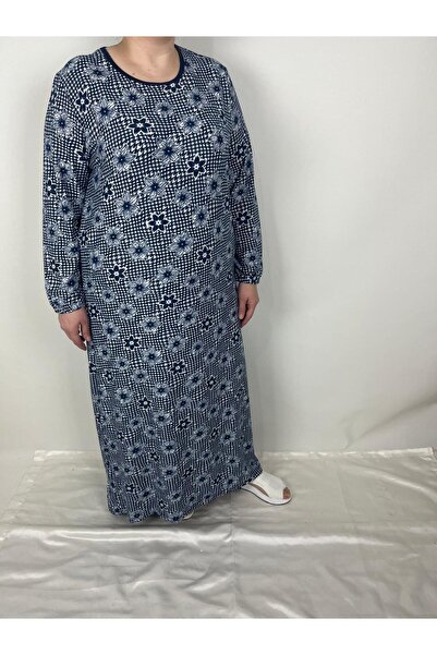 YAŞAR TRİKO Γυναικείο Navy Blue White Crew λαιμόκοψη μακρυμάνικο μανίκια ελαστικά σουέτ εποχιακό μητρικό φόρεμα