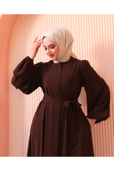 Berel Moda Балонна ръкава от лека материя с таен цип и джоб на колана Lina Ferace - Горчив кафе