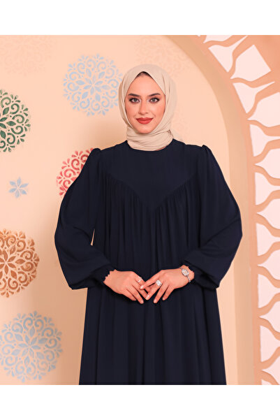 Berel Moda فستان Robadan V بأكمام مطاطية كبيرة الحجم باللون الأزرق الداكن