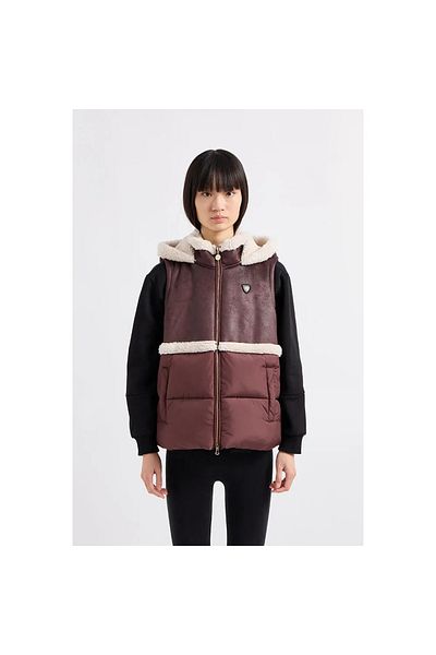 EA7 Women's Pocketed Regular Fit Sleeveless Hooded Brown Vest