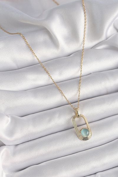 NEZADE STORE 316L Steel Gold Color Chain Blue Cat Eye Model Women's Necklace - Lisinya