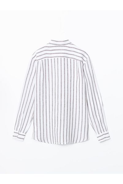 LC Waikiki Southblue Regular Fit Long Sleeve Striped Linen Men's Shirt
