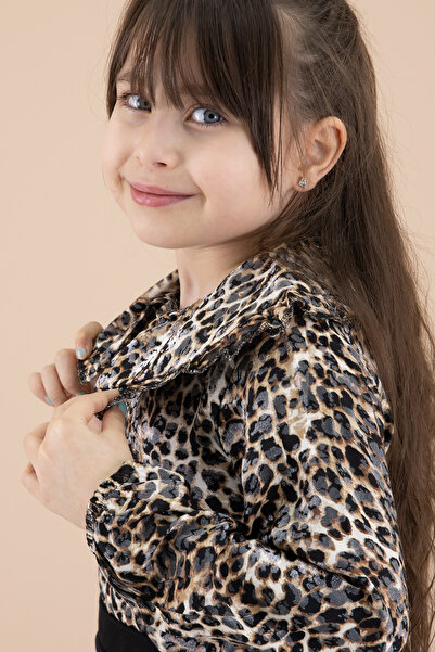 Cansın Mini Leopard Print Blouse and Bow Skirt Girls' Suit 20338