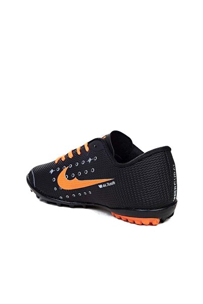 RUNSTEP Çocuk Genç Yetişkin Erkek Siyah Turuncu Bağcıklı Halı Saha Futbol Ayakkabısı