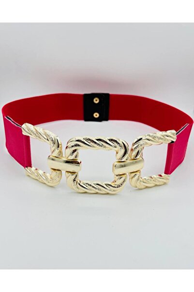 MODAM HİFA Gold Buckle Elastic Women's Belt Dress Belt Shirt Belt Coat Belt Stone Belt Pants