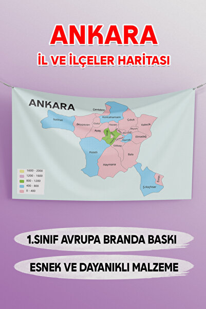 FLEXİS ملصق خريطة مقاطعة ومقاطعة أنقرة (قماش مشمع أوروبي من الفينيل) 50x70 سم