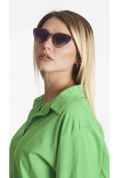 TomyHelf Stylish Cat Eyes Design Women's Sunglasses - Gold and Black Frame