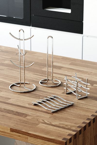 Tekno-tel Teknotel Set of 4 - Tableware, Kitchen, Napkin Holder, Towel Holder and Trivet Mug Cup Hanger Chrome Mgset6