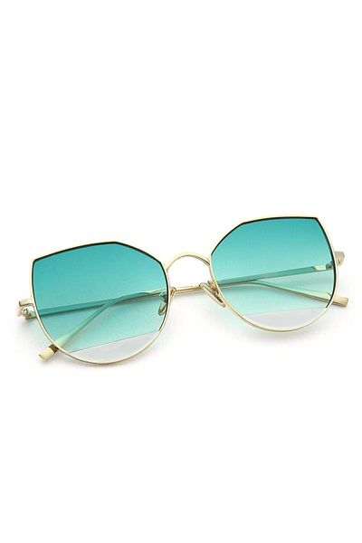 TomyHelf Blue Glass Cat Eyes Design Women's Sunglasses - Gold Frame