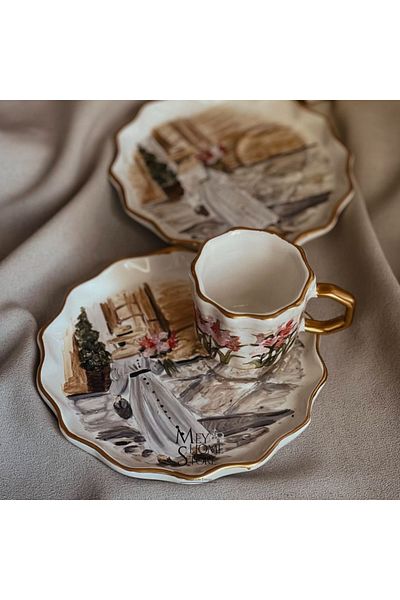 Store كوب قهوة تركي بتصميم خاص مرسومة يدويًا على شكل زهرة الحنين
