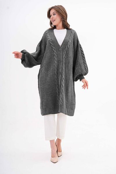 NİSUM MODA Shaç Braided Balloon Sleeve Cardigan