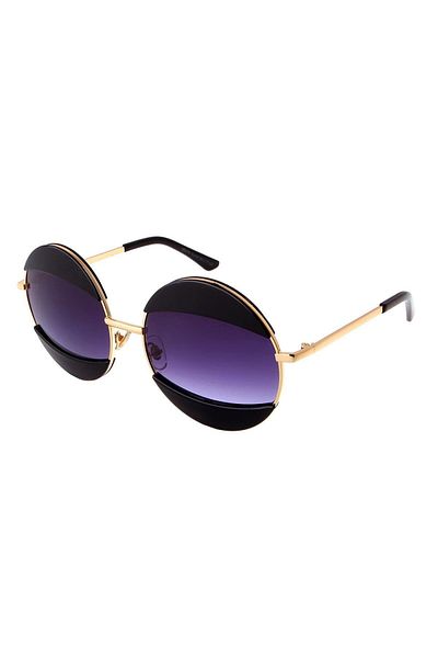 TomyHelf Round Design Women's Sunglasses - Gold Frame, Black Glass